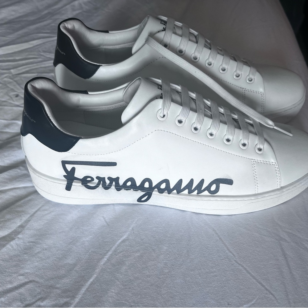 Salvatore Ferragamo White and Black Men's Sneakers